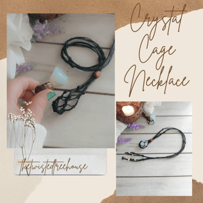 Image of Adjustable crystal cage necklace,stone holder,hemp cord necklace,large cave for crystal,Large