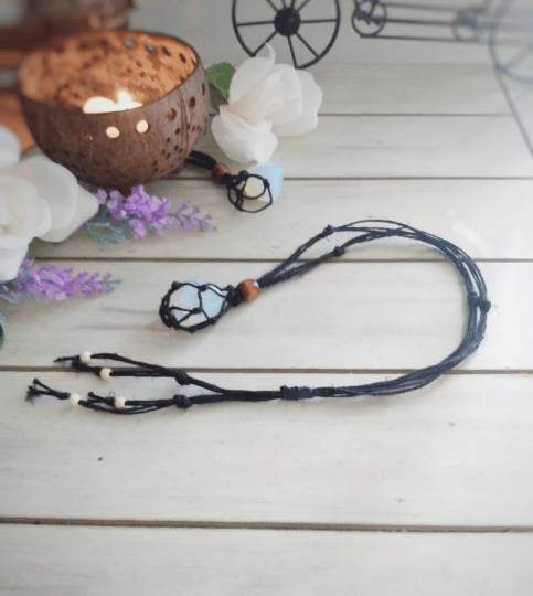 Image of Adjustable crystal cage necklace,stone holder,hemp cord necklace,large cave for crystal,Large