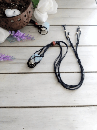 Image of Adjustable crystal cage necklace,stone holder,hemp cord necklace,large cave for crystal,Large