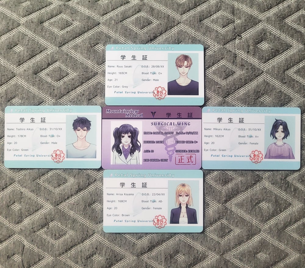 Image of Apocalyptic Dream Hard Plastic Student ID Cards - Mikuru, Toshiro, Ryuu, Arisa, Sayaka