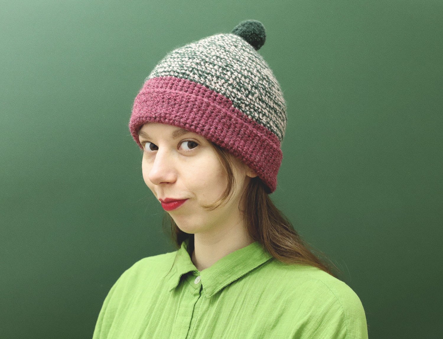 Image of GREEN AND PINK MERINO CAP