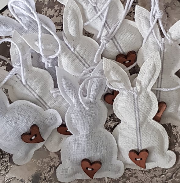 Image of Lavender Rustic Hanging Bunny in 100% Linen 