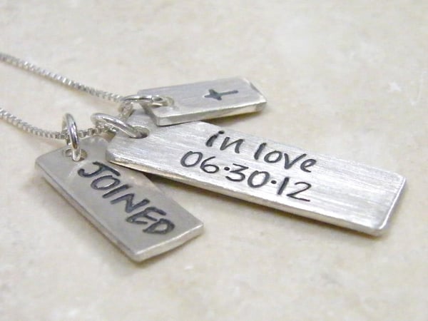 Image of wedding date sterling silver hand stamped necklace joined