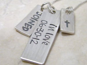Image of wedding date sterling silver hand stamped necklace joined