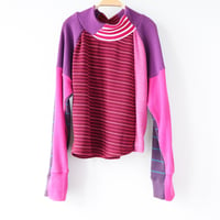 Image 2 of patchwork pink courtneycourtney adult m/l medium large long sleeve raglan cropped waffle thermal