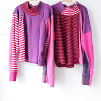 Image 4 of patchwork pink courtneycourtney adult m/l medium large long sleeve raglan cropped waffle thermal