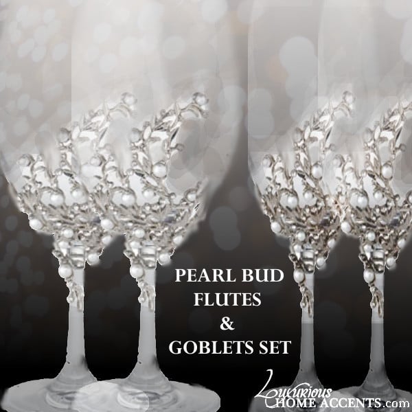 Sparkle Tall White Wine Decanter and Wine Glasses w/ Swarovski Diamonds -  Set of 5