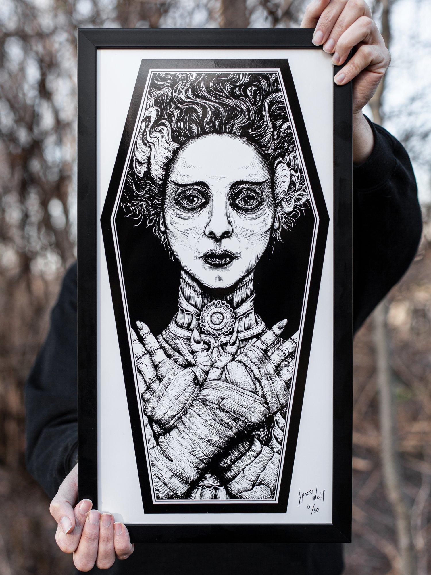 Image of Bride of Frankenstein Coffin Metallic Sheen Print