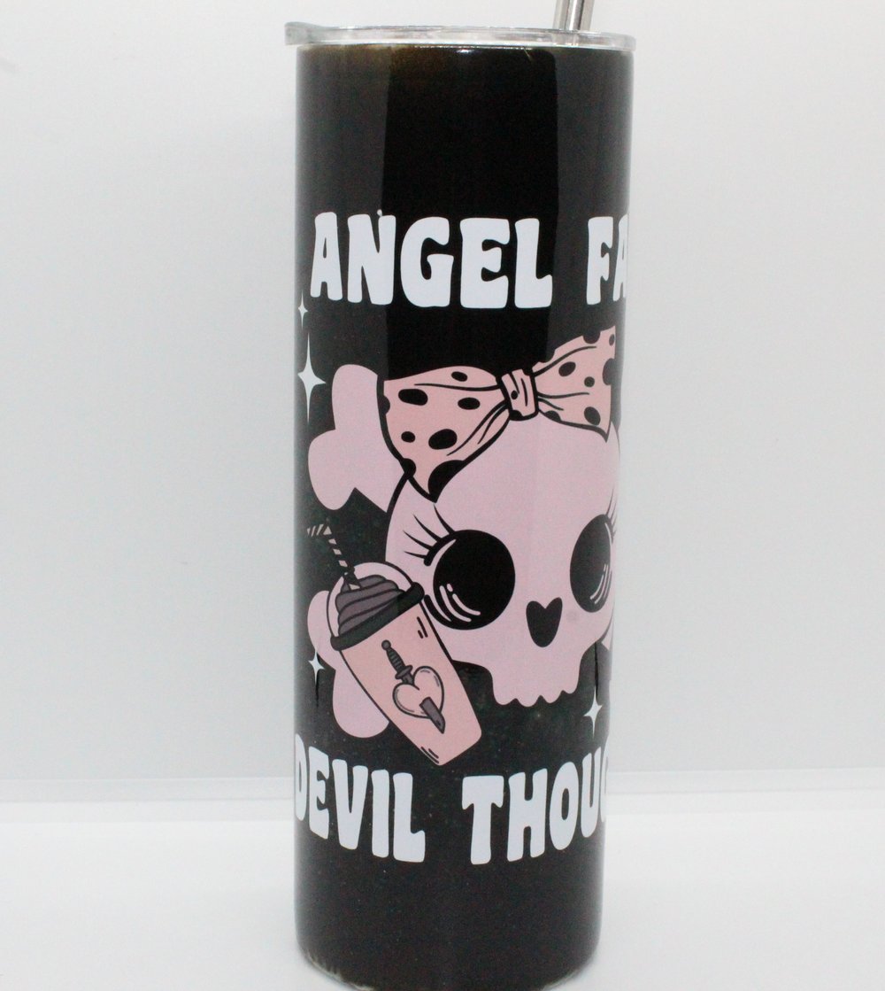 Image of Angel Face Devil Thoughts Tumbler