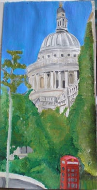 Image 1 of St Paul`s London with red telephone box painting 