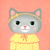 Grey Tiger Kitty in a Yellow Dress Painting