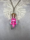 Pink Glitter Glass Skull Shaped Good Luck Gris Gris Necklace by Ugly Shyla 