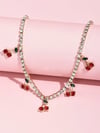 Cherry Charm Bling Rhinestone Crystal Decor Choker Necklace 1 Piece