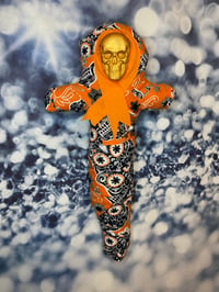 Image 2 of Orange and Gold Day Of The Dead Fabric Voodoo Doll For Good Luck by Ugly Shyla