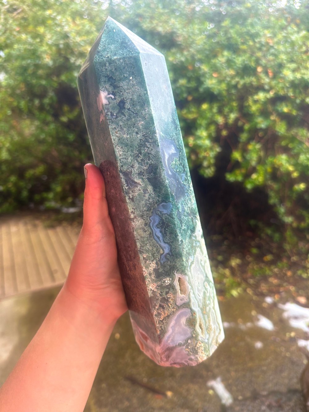 4.58lb moss agate tower 