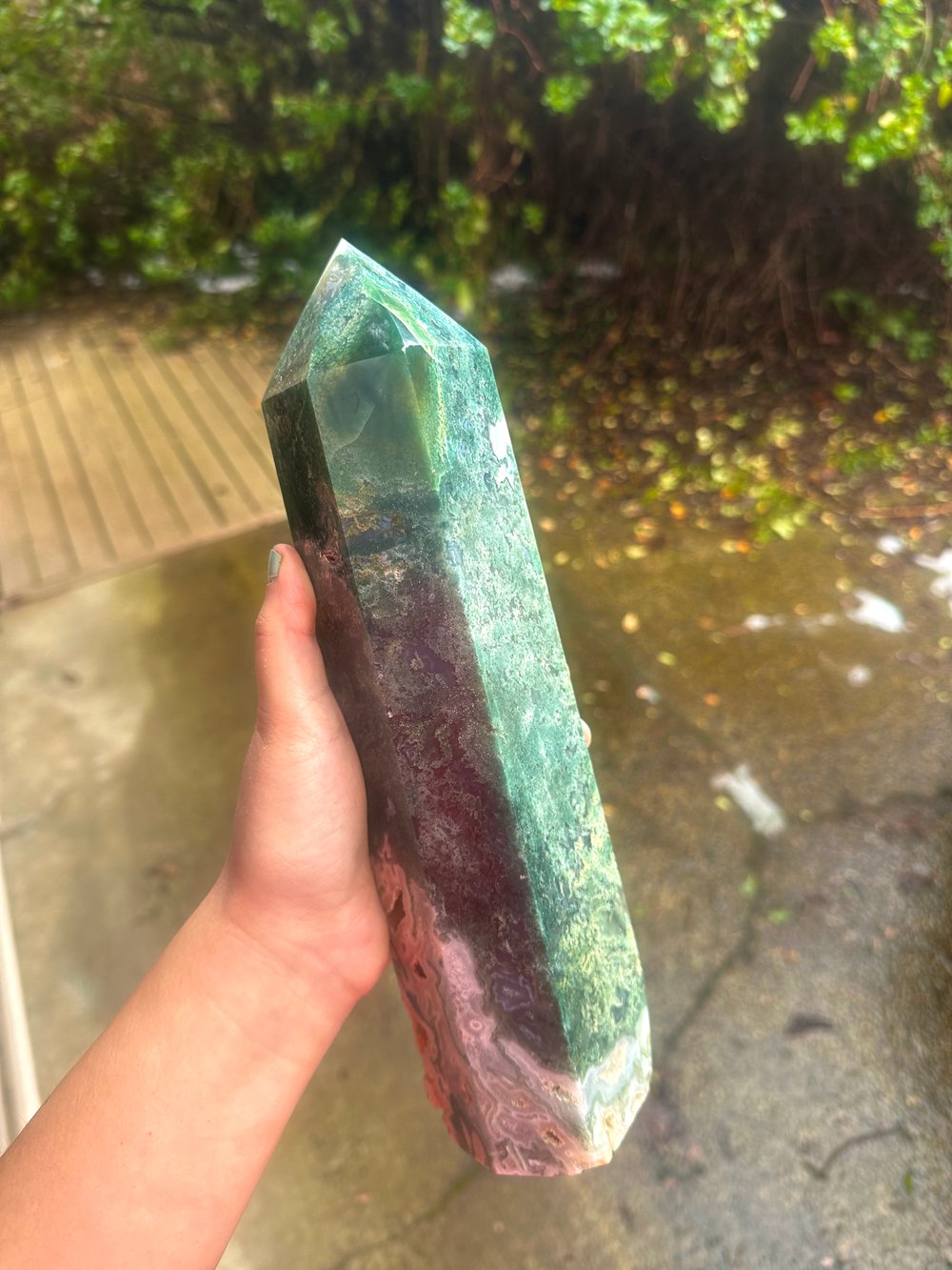4.58lb moss agate tower 