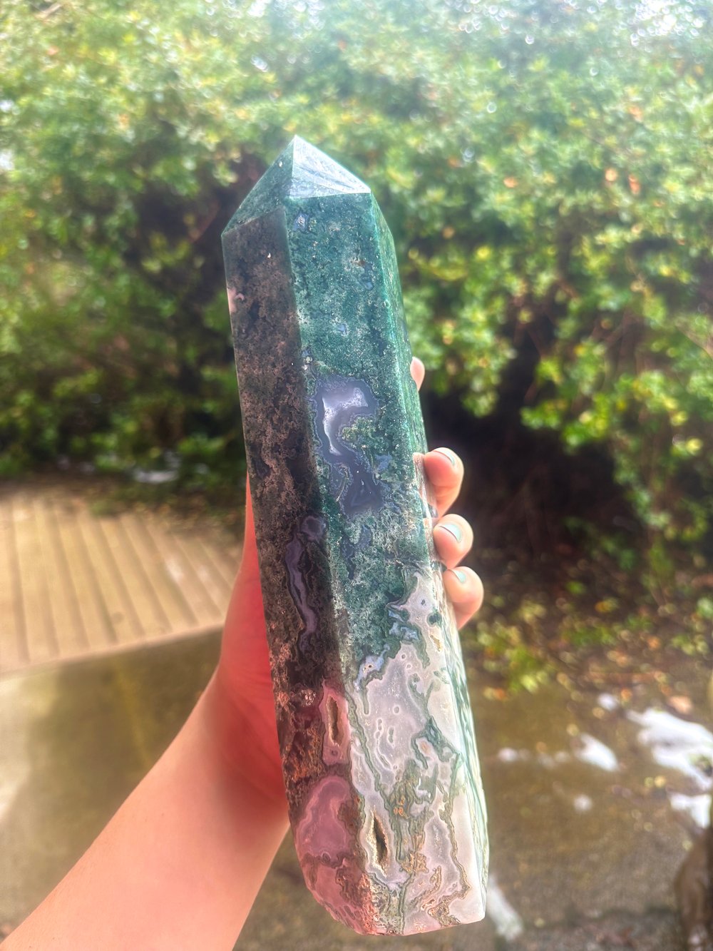4.58lb moss agate tower 