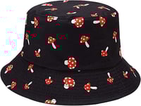 Image 2 of 🍄 Amanita Reversible Unisex Bucket Cap / Hat - Red & Black - One Size - Cotton Blend