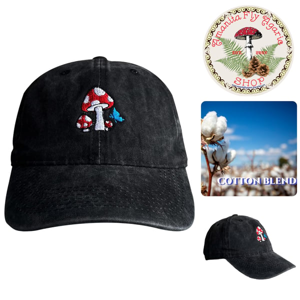 Image of 🍄 Amanita Black Baseball Cap / Hat - Adjustable