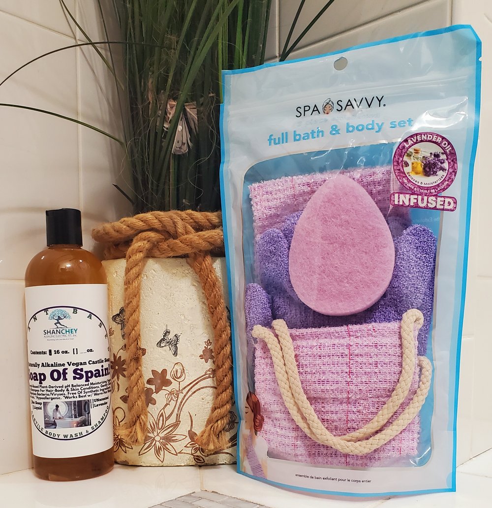 Alkaline Castile Body Wash/Shampoo-Cold-Processed Bar Soaps-Cactus Fiber Face/Body Polisher-Exfoliat