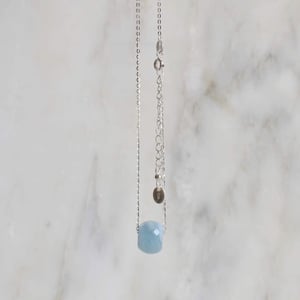 Image of Icy Blue Aquamarine faceted cut cube x silver chain necklace