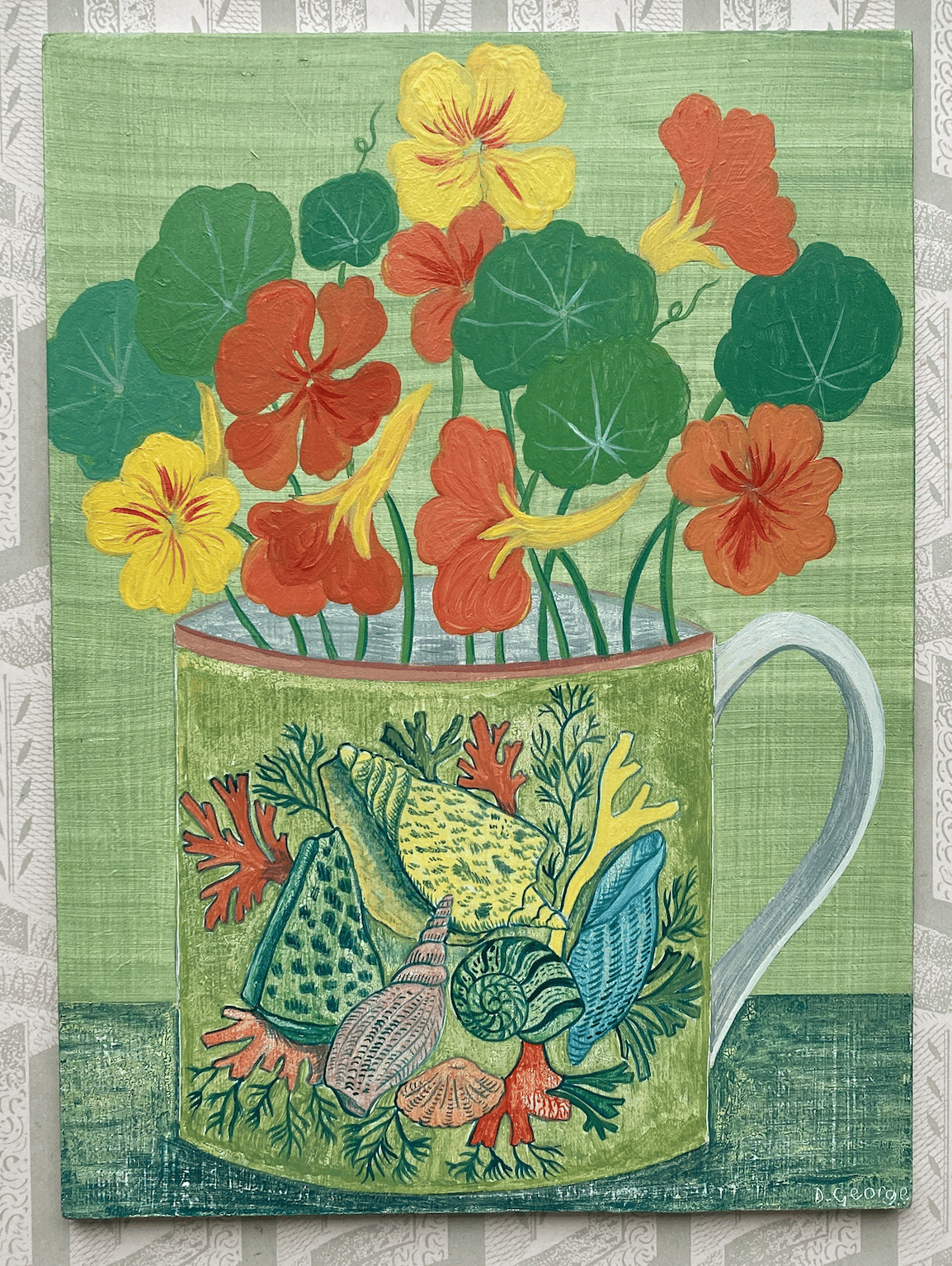 Image of Shell cup and nasturtiums