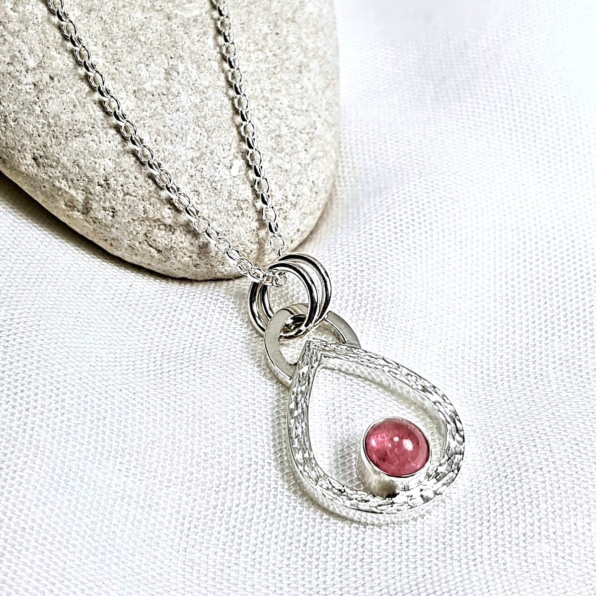 Image of Pink Tourmaline Teardrop Necklace, Solid Sterling Silver Pendant, Handmade Recycled Silver Jewellery