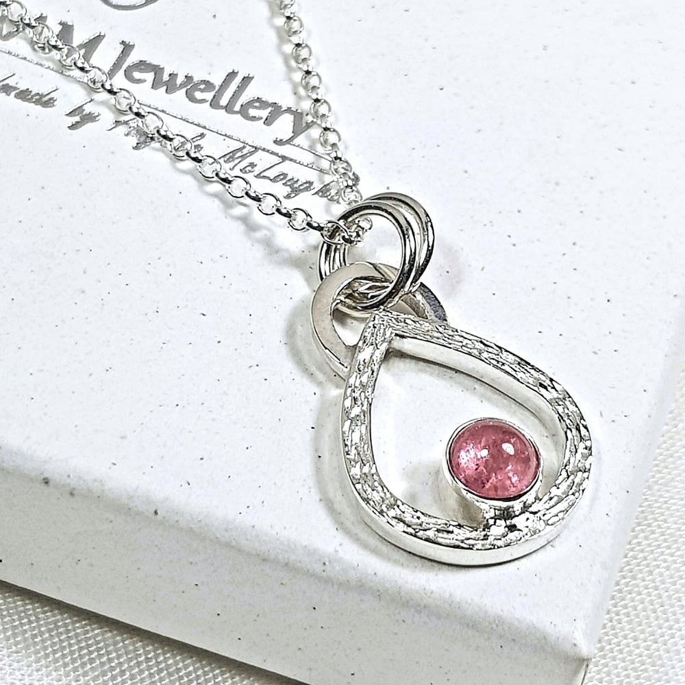 Image of Pink Tourmaline Teardrop Necklace, Solid Sterling Silver Pendant, Handmade Recycled Silver Jewellery