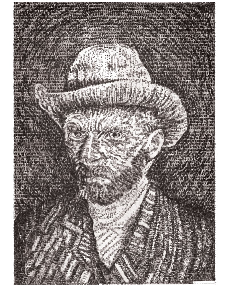 Image of Van Gogh Felt Hat Signed Limited Edition of 200 Typewriter Art Large A3 (42cm x 29.7cm)