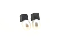 Image 1 of Fresh water pearl oxidised silver cube studs