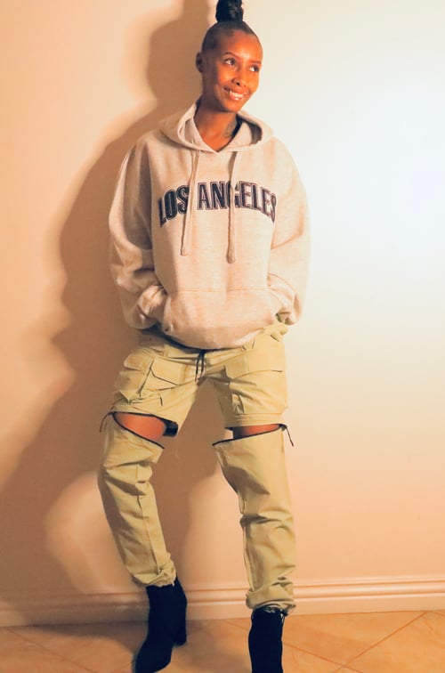 Image of Oversized Light Grey Los Angeles Hooded Pullover