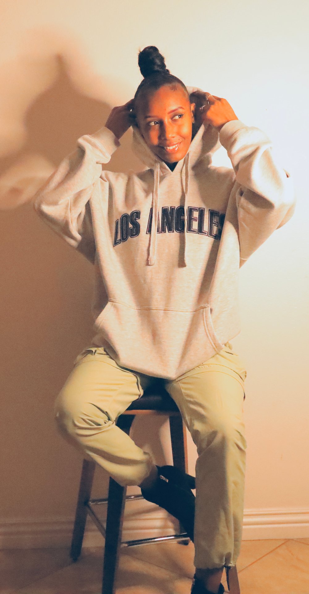 Image of Oversized Light Grey Los Angeles Hooded Pullover