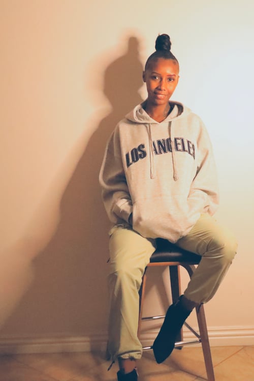 Image of Oversized Light Grey Los Angeles Hooded Pullover