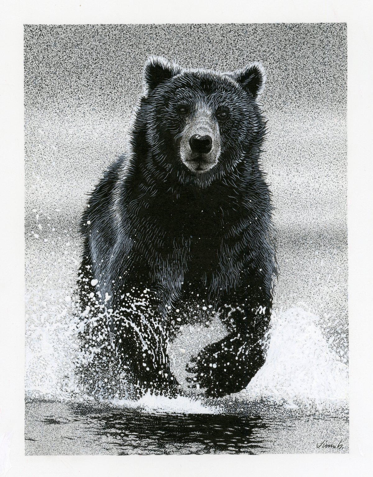 Image of BEAR IN WATER ink original