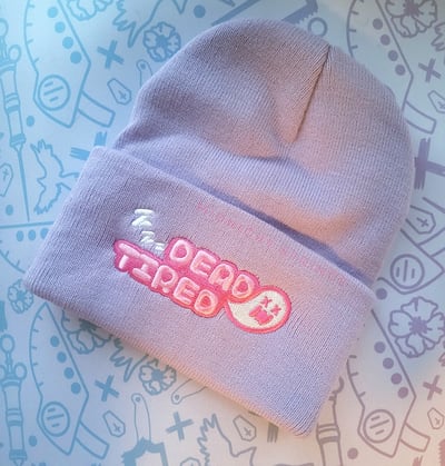 Image of "Dead Tired" Embroidered Lavender Acrylic Beanie