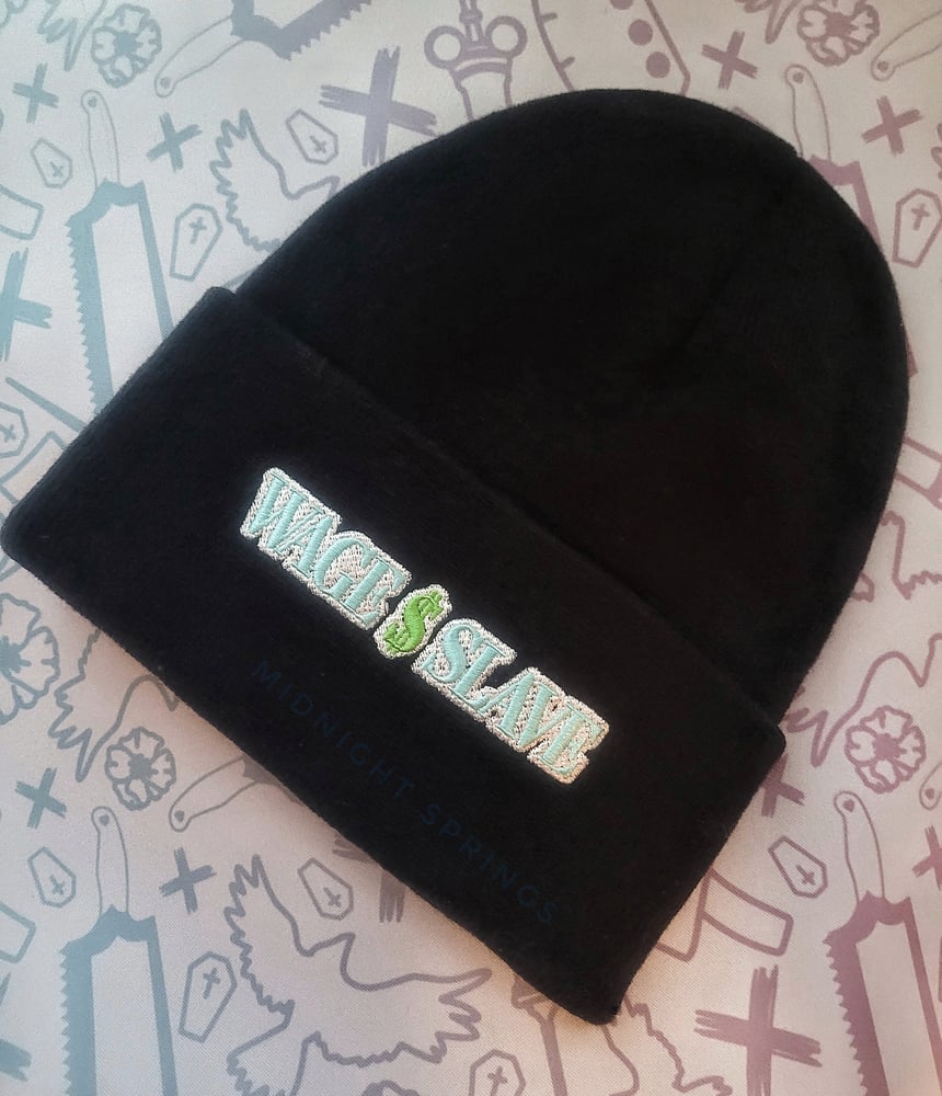 Image of "Wage Slave" Black Embroidered Beanie 