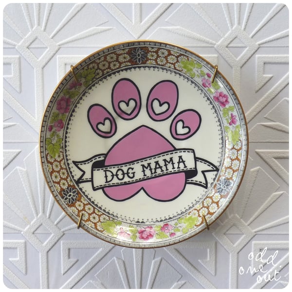 Image of Dog Mama - Hand Painted Vintage Plate