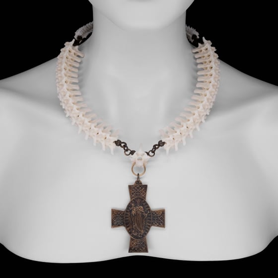 Image of "Aiden" Snake Vertebrae Bone Necklace with Cross
