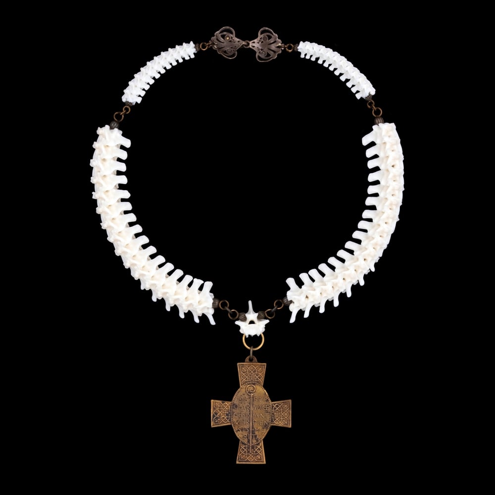 Image of "Aiden" Snake Vertebrae Bone Necklace with Cross