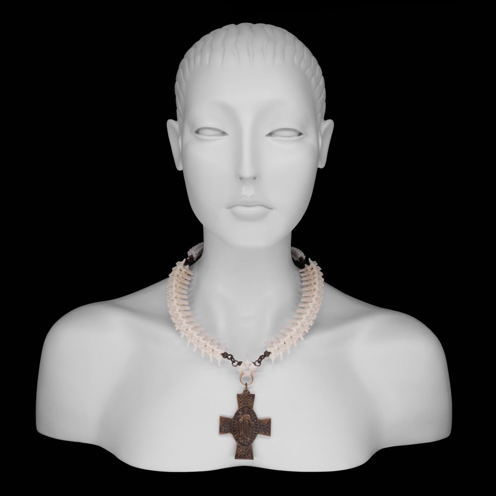 Image of "Aiden" Snake Vertebrae Bone Necklace with Cross