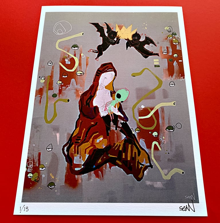 Behold! (linen print) hand embellished with GOLD ink 9 X 12 (limited run) $22