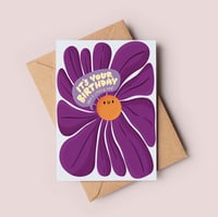 Image 1 of Purple Flower Happy Birthday Card