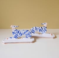 Image 2 of Large Whippet Ornament - Laying Pair Cobalt