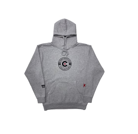 Image of "Hometown Badge" Heavyweight Hoodie - Heather Grey