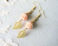 Image 2 of Filigree Leaf Boho Earrings, Orange & Gold, Pierced or Clip On 