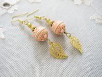 Image 5 of Filigree Leaf Boho Earrings, Orange & Gold, Pierced or Clip On 