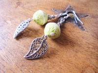 Image 5 of Filigree Leaf Boho Earrings, Lime & Silver, Pierced or Clip On