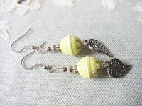 Image 4 of Filigree Leaf Boho Earrings, Lime & Silver, Pierced or Clip On