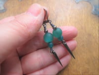 Image 2 of 80s New Wave Spike Earrings, Green & Gunmetal, Pierced or Clip On