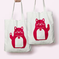 Image 1 of Happy/Angry Cat Double Sided Tote Bag